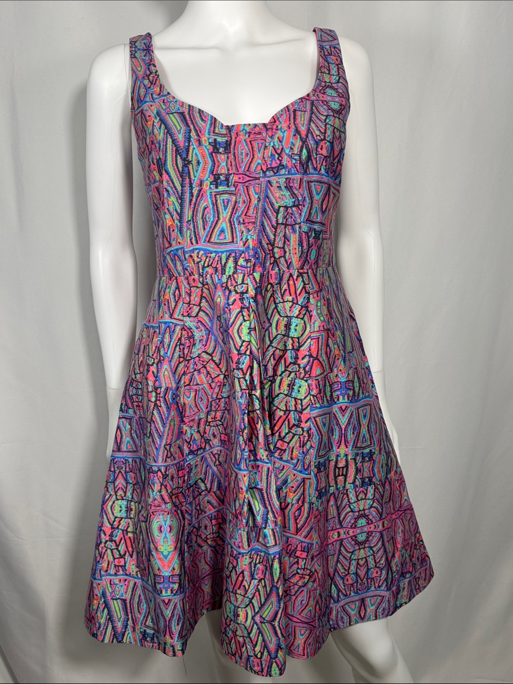 Nanette Lepore Machu Picchu Fiesta Dress Cathedral Print Flared Size 4 Pockets